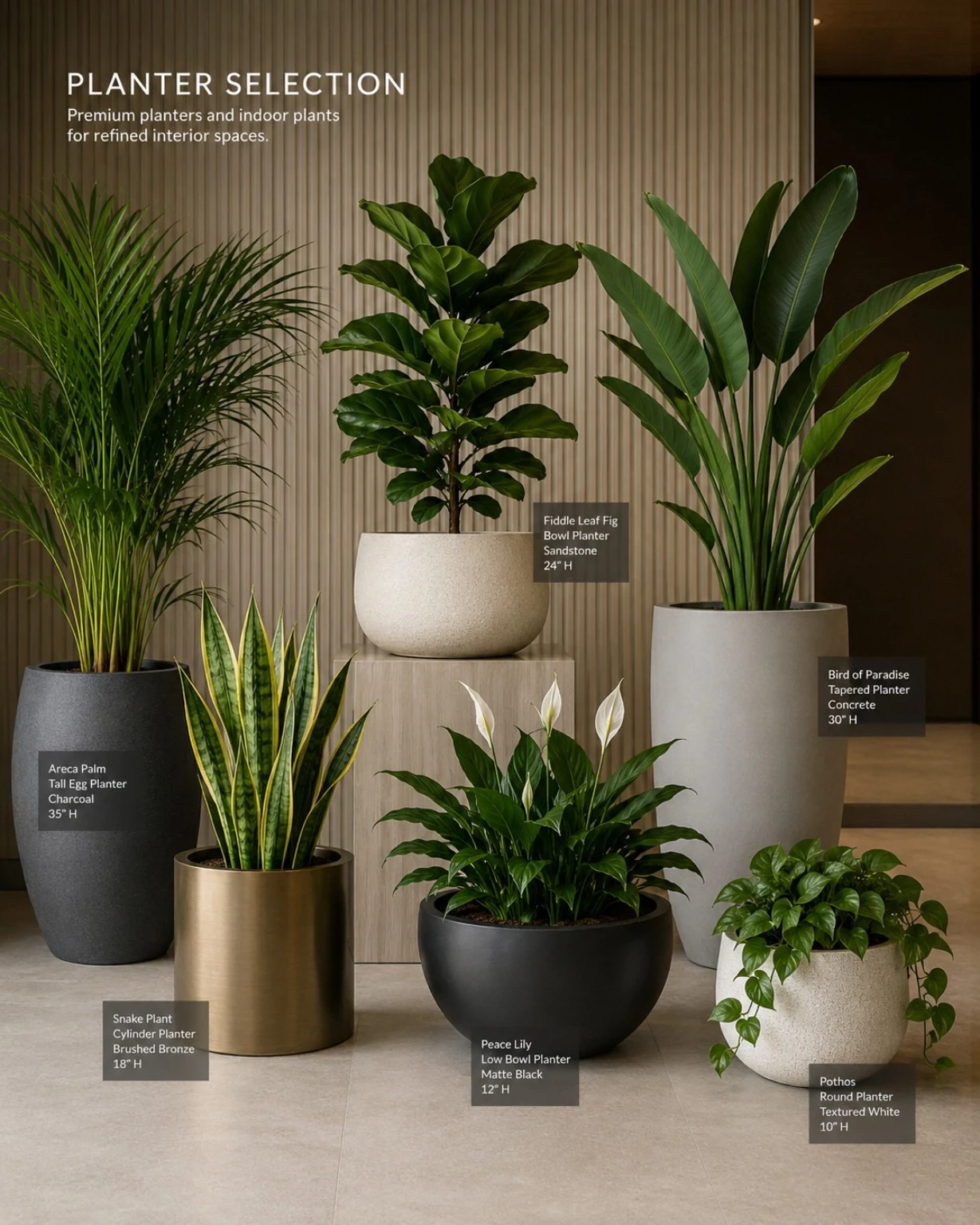 Selection of premium indoor plants and decorative planters