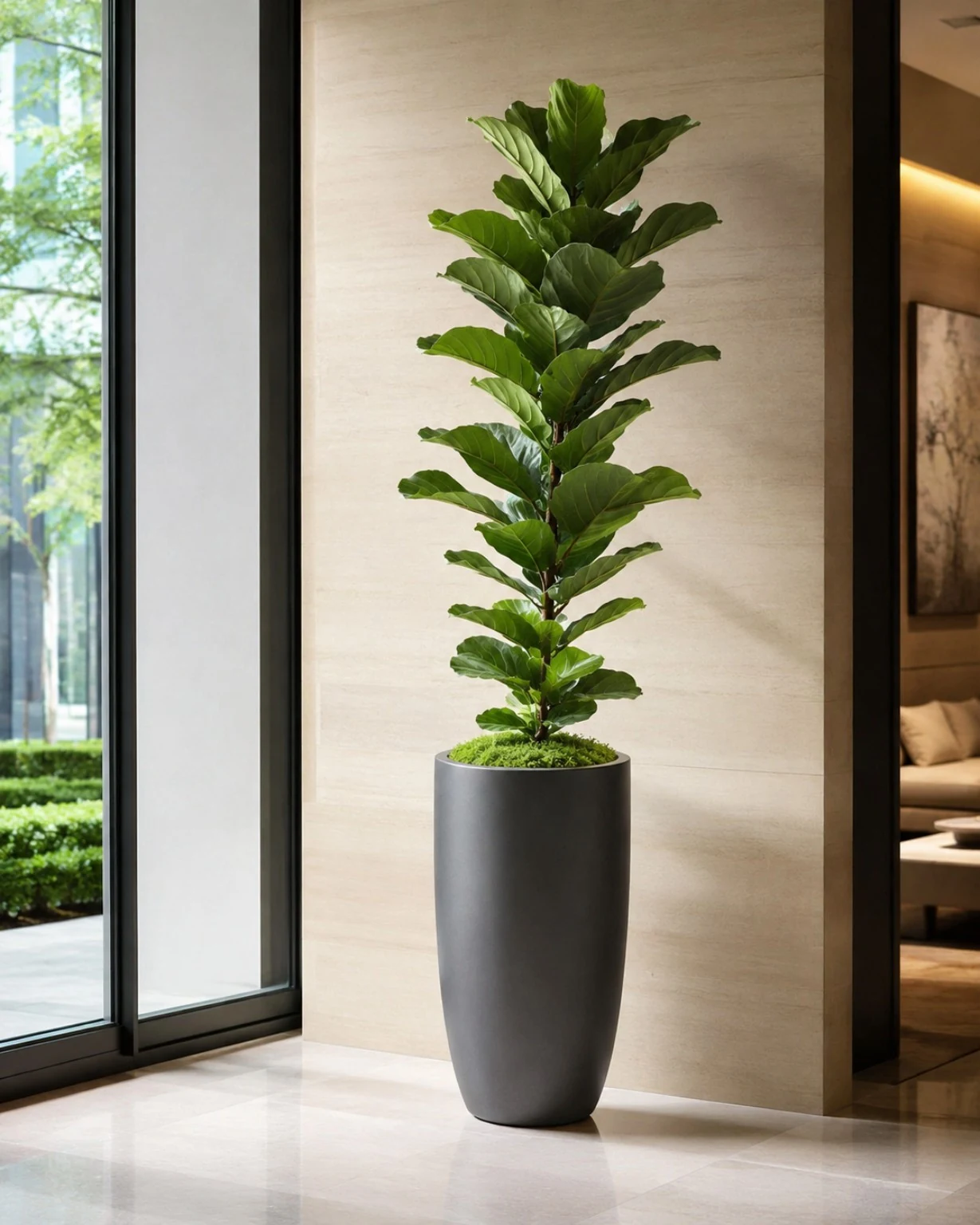 Tall indoor plant in a modern decorative planter